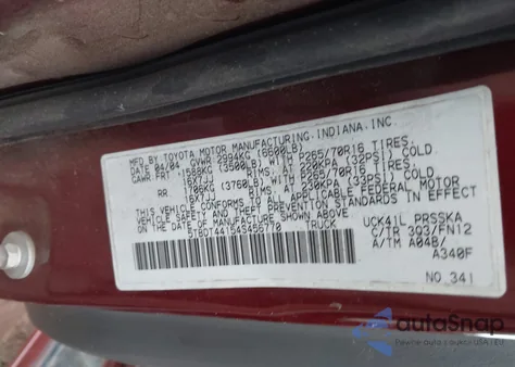 2004 Toyota Tundra Sr5 V8 from USA, damaged, VIN 5TBDT44154S456770